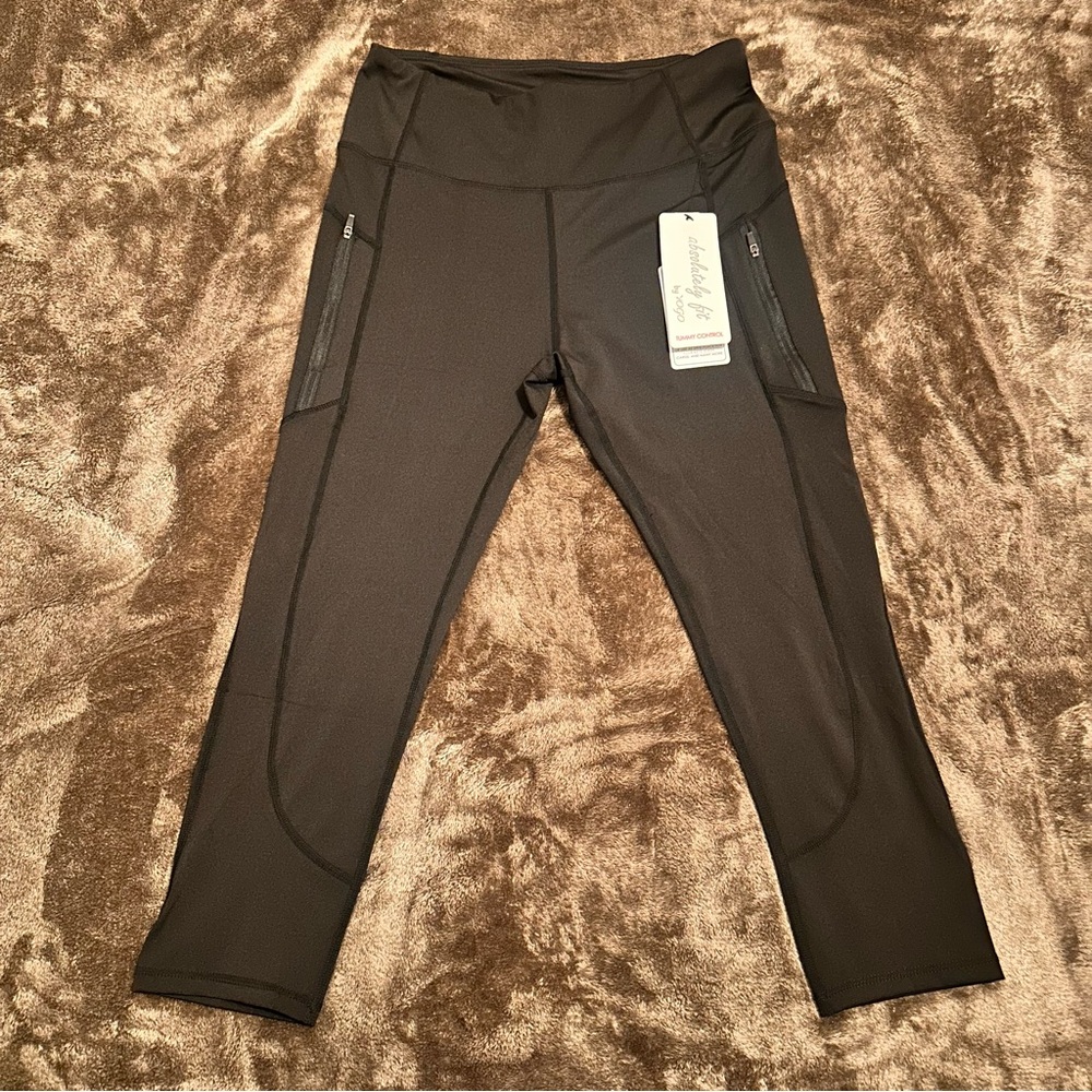 Absolutely Fit by Yogo High Waist Tummy Control Leggings W/ Pockets Black LG
